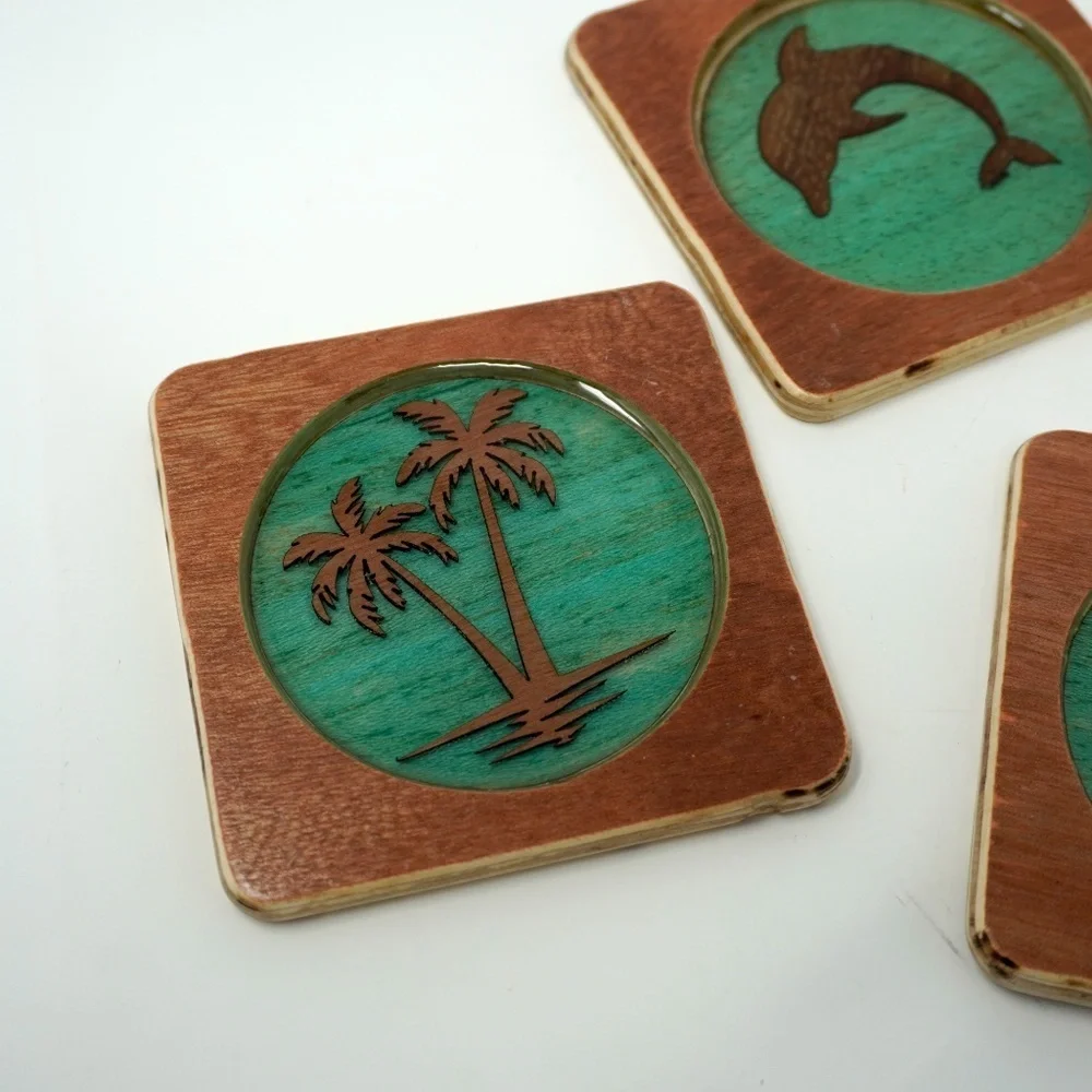 Handmade UNIKO Wood Carved Sealife Coasters